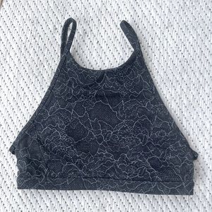 Size 4 Lululemon High Neck Sports Bra - Black and Grey Flower Pattern